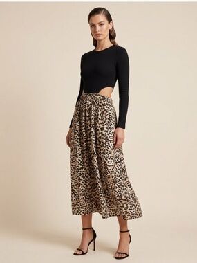 Something Navy Animal Print‎ Cut Out Long Sleeve maxi Dress, XS